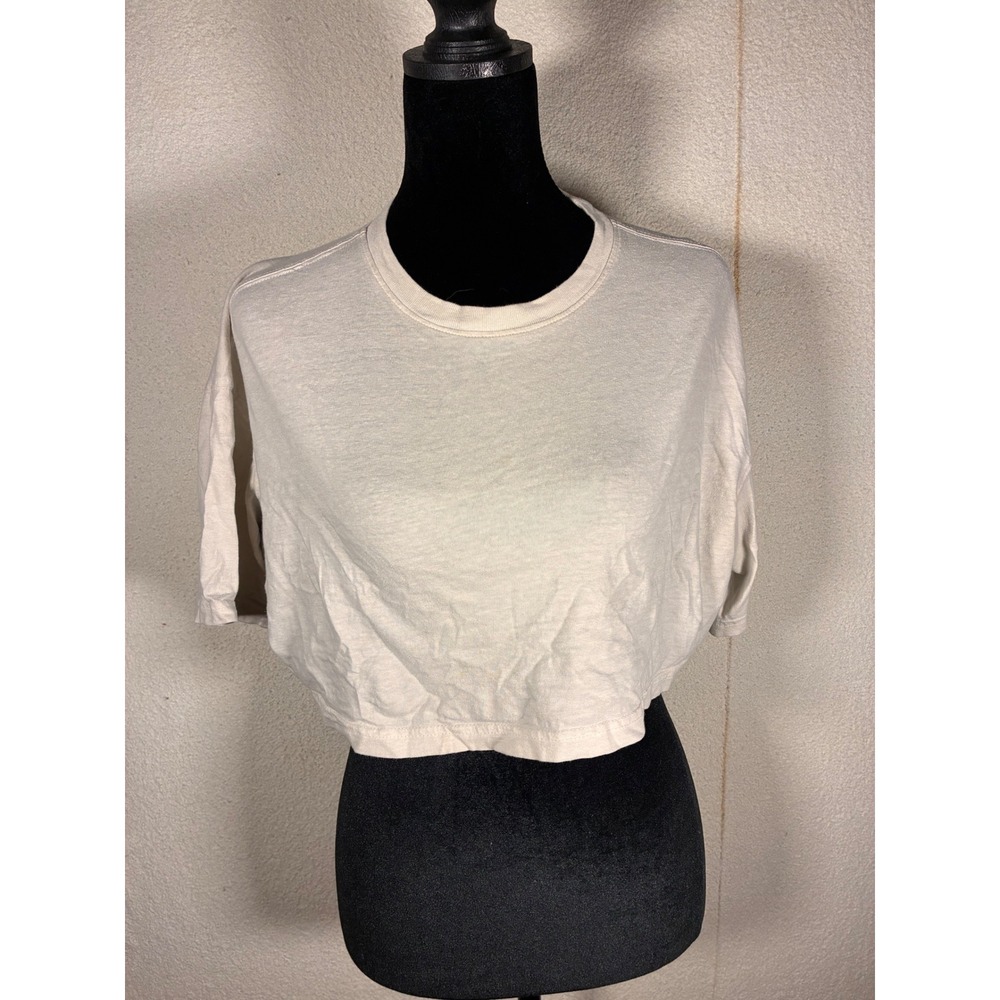 H&M Divided Crop Top Women Size S Off-White Fair Short Sleeve Boxy Tee